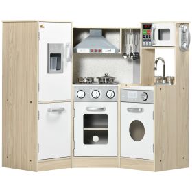 White Corner Wooden Play Kitchen | Interactive Ice Maker and Play Phone