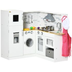 Children's Play Kitchen | Wooden Set with Lights & Sounds | Features Storage, Ice Maker, Refrigerator & Washing Machine | White