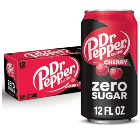 Dr Pepper Zero Sugar Cherry Soda Pop, 12 fl oz, 12 Pack Cans