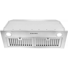 Range Hood Insert 30 inch; Stainless Steel Kitchen Vent Hood 600CFM; Built-in Kitchen Stove Hood w/Front Button Controls and Front LED Lights; Ba