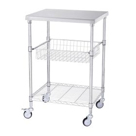 Kitchen Utility Cart, 3 Tiers, Wire Rolling Cart with 470LBS Capacity, Steel Service Cart on Wheels