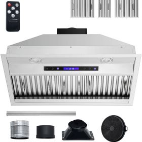 Insert Range Hood, 900CFM 4-Speed, 30 Inch Stainless Steel Built-in Kitchen Vent with Touch & Remote Control LED Lights Baffle Filters