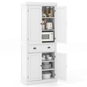 Kitchen Pantry Storage Cabinet with Doors Drawer and Adjustable Shelves (Color: White)
