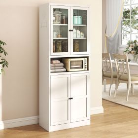 Metal Kitchen Pantry Cabinet - 72" Tall Storage with Adjustable Shelves (White), Heavy Duty Stainless Steel Frame (Color: White)