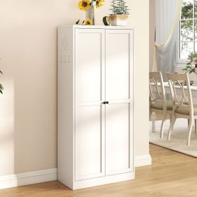 61" White Metal Kitchen Pantry Cabinet Adjustable Storage with 4 Shelves (110lb Capacity), Heavy Duty Freestanding Pantry Organizer for Kitchen (Color: White)